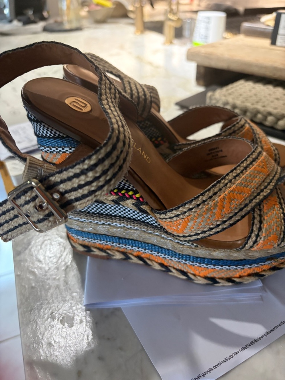 River Island Orange and Natural Woven Platform Wedge Sandals - Picture 5 of 8